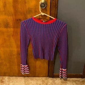 blue and red striped sweater